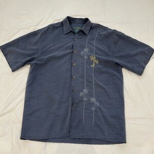 Navy Palm Embroidered Men's Casual Shirt
